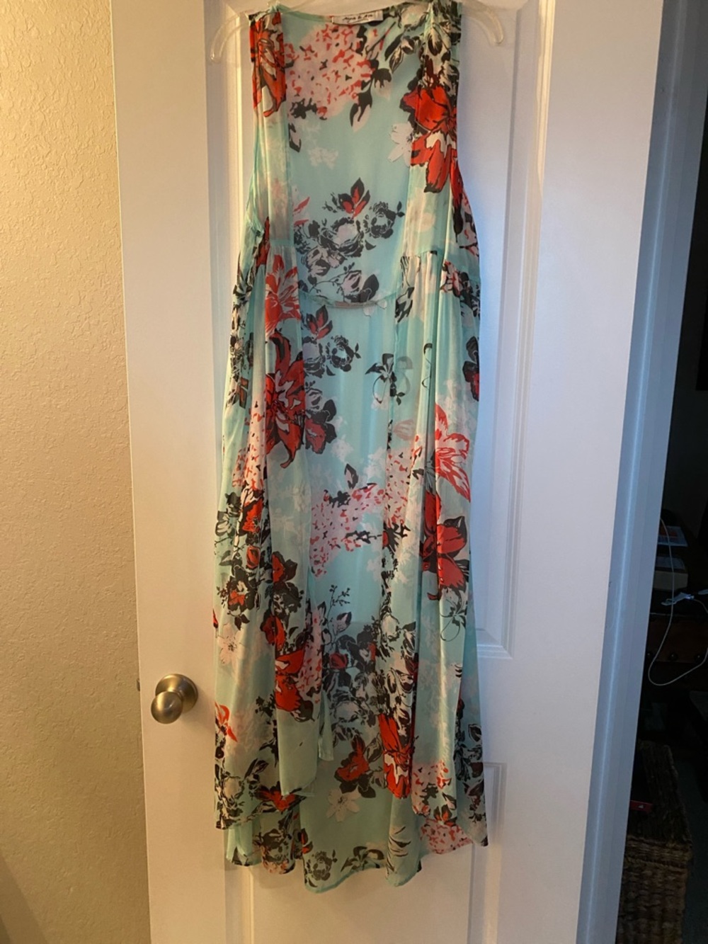 Anna & Ava Mint Floral Maxi Kimono with Red and Black Print